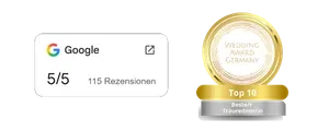Google-Bewertung 5 von 5 Sternen und Wedding Award Germany – Top 10 Trauredner
